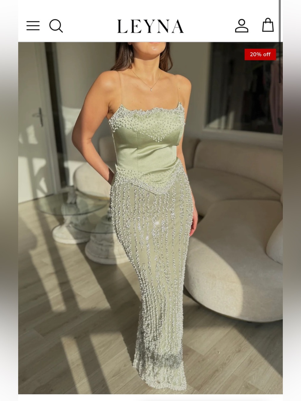Sage Beaded Gown - Worn Once - Dutch Boutique